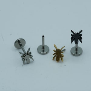 Spider Top Push In Flat Back Labret Stud Earring Implant Grade Titanium Threadless Push In CZ Top 16G 18G 20G 5mm 6mm 7mm 8mm 9mm 10mm