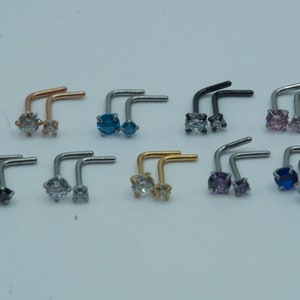Nasenstecker Nasenring L Bend Prong Set CZ 316L Chirurgenstahl Nasenstecker Ringe Nasenpiercing Silber Gold Rosegold Schwarz 18G 20G 2mm 3mm