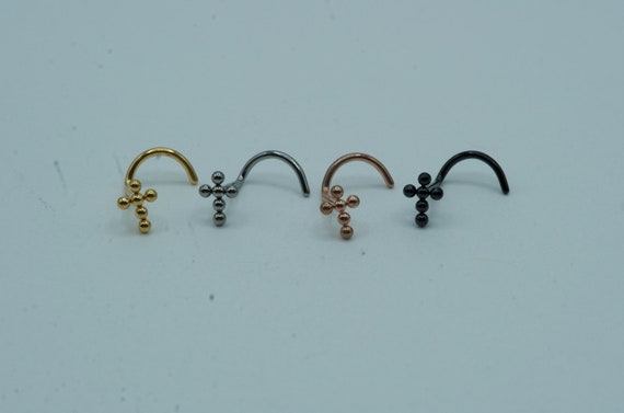 Implant Grade Titanium Corkscrew Beaded Cross Nose Stud Ring Implant Grade Titanium Corkscrew Beaded Cross Nose Stud Ring