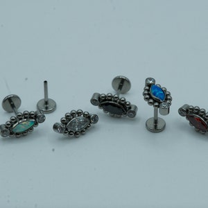 Marquise Cluster Push In Flat Back Labret Stud Earring Implant Grade Titanium Threadless Opal Top 16G 18G 20G 5mm 6mm 7mm 8mm 9mm 10mm