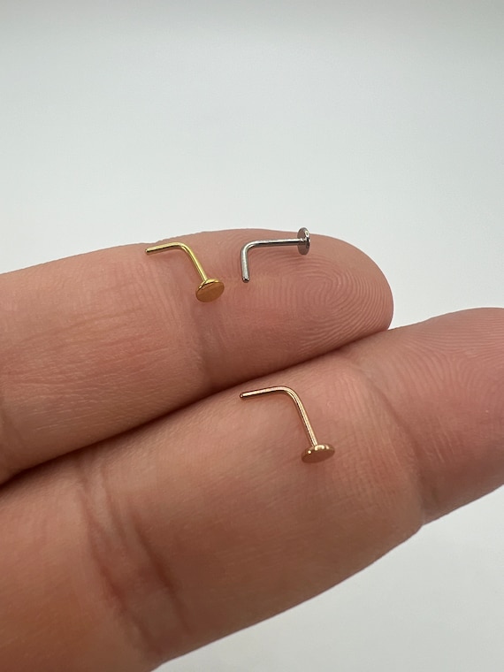 Rose Gold 316L Surgical Steel L Shape Flat Top Nose Stud Rose Gold 316L Surgical Steel L Shape Flat Top Nose Stud