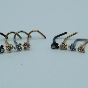 Beaded Ball Cluster CZ Nose Stud Nose Ring Nose Piercing Ball Top L Bend Shape Corkscrew Twist Gold Rose Gold Black Steel 20G
