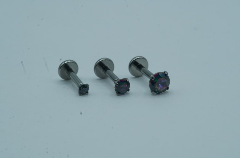 Diamond Push In Flat Back Labret Stud Earring Implant Grade Titanium Threadless Push In CZ Top 16G 18G 20G 5mm 6mm 7mm 8mm 9mm 10mm image 4