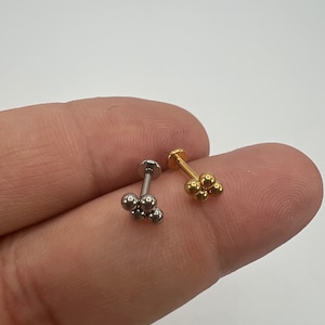 Tiny 4 Ball Quadruple Flat Back Labret Piercing Minimalist Ear Cartilage Helix Tragus Conch Triple Stud Flat Back Earring 16G 6mm 8mm