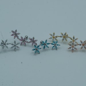 3 Marquise Flowers Cartilage Earring, Conch, Helix, Stud, Tragus, Flat Back Labret, Flat Back Earring, Jewel Barbell, Internally Threaded