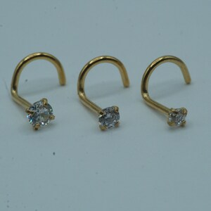 14k Solid Gold Diamond Nose Stud Simulated Diamond Screw Back