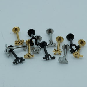 Tiny Zodiac Sign Astrology Flat Back Labret Piercing Minimalist Ear Cartilage Helix Tragus Conch Triple Stud Flat Back Earring 16G 6mm 8mm
