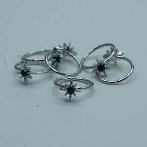 Black CZ Starburst Star Hoop Piercing Nose Ring Daith Rook Ear Cartilage Snug Orbital Helix Lobe Ring Surgical Silver 20G 8mm