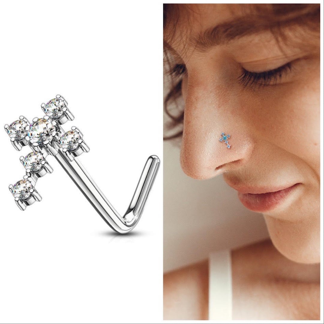 Jesus Cross Nose Stud Nose Ring L Bend Nose Piercing CZ Cross 316L