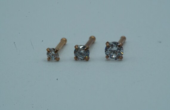 9ct Yellow Gold Ball End Nose Pin - 2mm CZ Crystal, Coil Design - Aquamarine, Pink, Clear