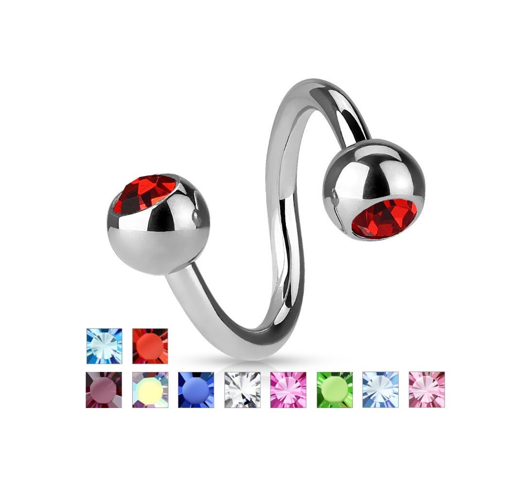 Ball End Hoop Curved Twisted Spiral Barbell Colored CZ Diamond Etsy