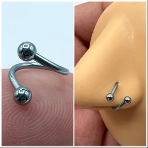 Blue Nose Ring Stud Twisted Spiral Hoop Ball Ends Spiral Lip Ring Eyebrow Ring Orbital Piercing 16g 16 Gauge Nose Jewelry 10mm