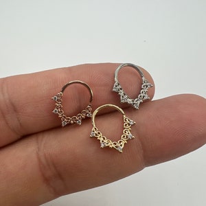 Heart Filigree Septum Ring Nose Ring Nose Hoop Piercing Gold Silver Rose Gold Daith Ring Cartilage Nostril Piercing 16G 18G 8mm