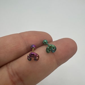 Petit piercing labret boule caméléon oreille minimaliste cartilage Helix Tragus conque triple boucle d'oreille dos plat 16G 6 mm vert arc-en-ciel