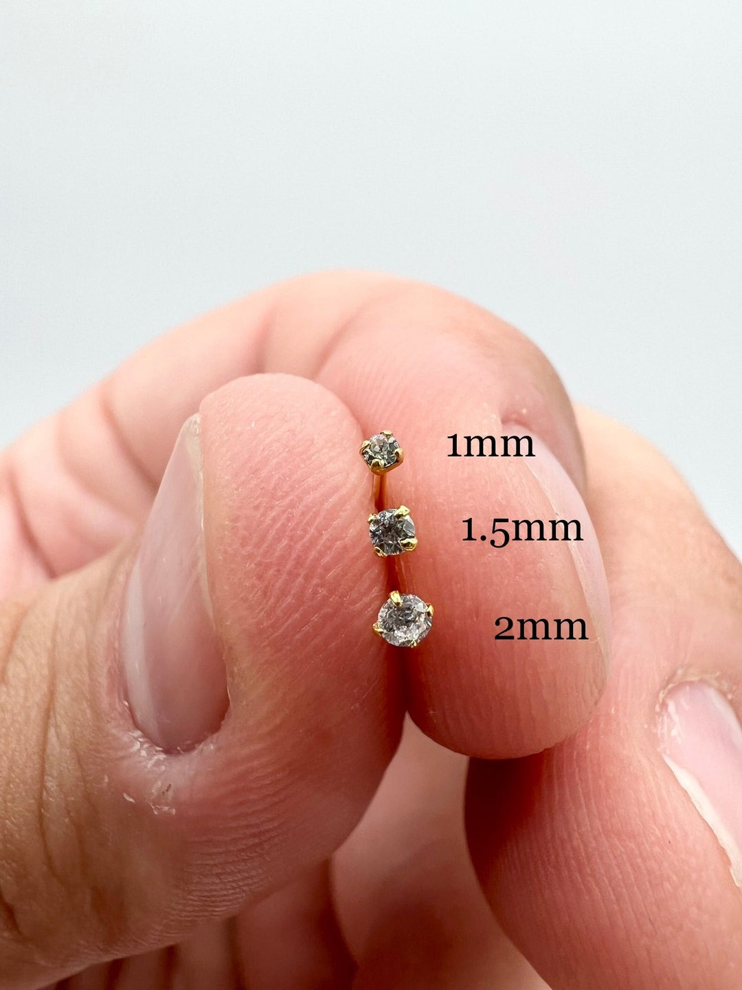 Tiny 1mm 1.5mm 2mm Nose Studs Diamond Nose Rings 14K Gold Plated Nose Bone Thin 22 Gauge Nose