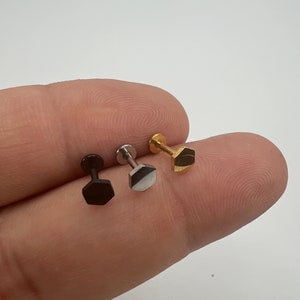Hexagon Top Internally Threaded 316L Surgical Steel Flat Back Labret Stud Earring Monroe Cartilage Stud