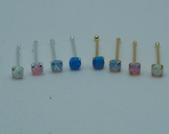 Tiny Opal Nose Stud Nose Ring Piercing Nose Pin Nose Bone Silver Gold Dainty Minimalist Thin 22 Gauge 2mm Opal Top