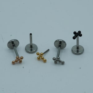 Jesus Cross Push In Flat Back Labret Stud Earring Implant Grade Titanium Threadless Push In CZ Top 16G 18G 20G 5mm 6mm 7mm 8mm 9mm 10mm