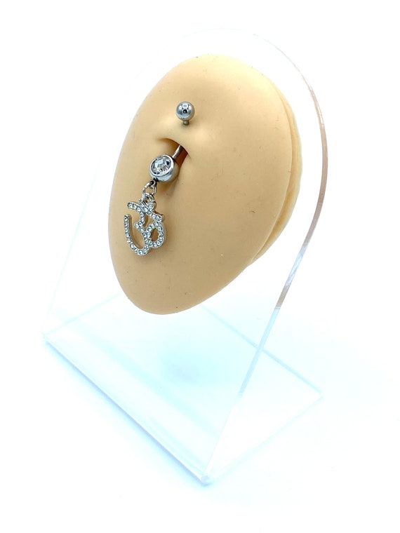 316L Surgical Steel Belly Button Navel Ring Dangling Hindu All CZ Ohm Symbol 316L Surgical Steel Belly Button Navel Ring Dangling Hindu All CZ Ohm Symbol