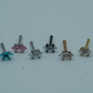 Marquise Nose Stud Nose Ring Nose Piercing CZ Top 316L Surgical Steel L Bend Nose Bone Nose Stud Rings 20G 2.5mm