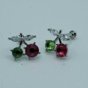 Cherry Flat Back Stud Earrings Nose Stud Nose Ring Labret Lobe Cartilage Ear Piercing Internally Threaded Barbell Screw In 16G 6mm 8mm