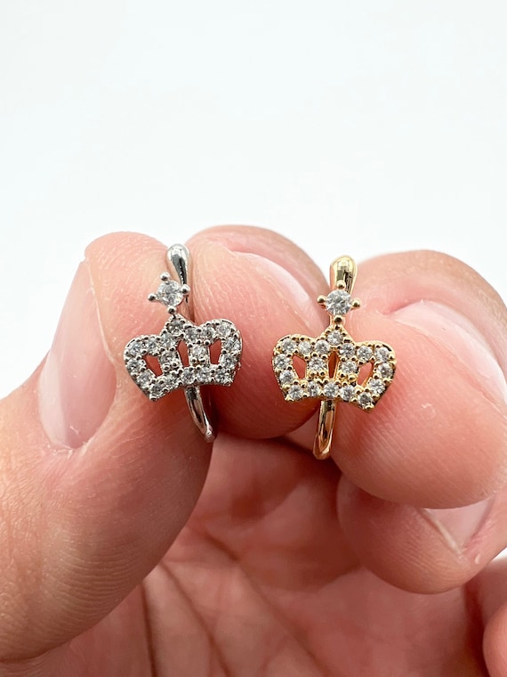 Crown Nose Cuff Diamond Fake Nose Ring No Piercing 24 KT Gold Filled and Sterling Silver Adjustable Clip On Jewelry