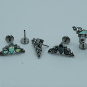 Marquise Push In Flat Back Labret Stud Earring Implant Grade Titanium Threadless Push In Opal Top 16G 18G 20G 5mm 6mm 7mm 8mm 9mm 10mm
