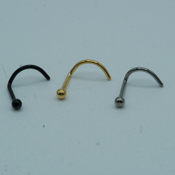 Solid Ball Top Nose Stud Nose Ring Nose Piercing Corkscrew Twist Implant Grade Titanium Screw Gold Steel Rose 20G 18G 2mm Ball Top