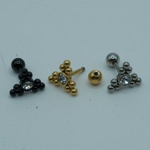 Clear Gem Set Center Ball Cluster Triangle Top Screw In Ball Back Stud Earrings 316L Surgical Steel Cartilage Barbell Studs 16G 6mm