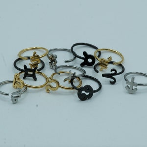 Zodiac Sign Symbol Nose Ring Hoop Bendable Adjustable Open Hoop Silver Gold Black Dainty Minimalist Thin 20G 20 Gauge 8mm