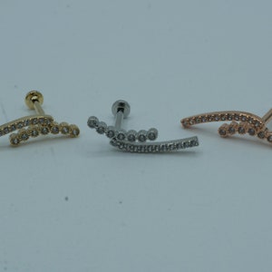Barra forrada de diamantes Pendiente de labret con parte posterior plana Tornillo en pendiente de cartílago con rosca interna Concha Helix Stud Tragus Barbell 16G 6 mm 8 mm