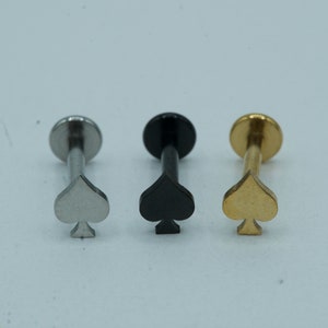 Tiny Spade Flat Back Labret Piercing Minimalist Ear Cartilage Helix Tragus Conch Ace of Spades Flat Back Earring Gold Black Silver 16G 8mm
