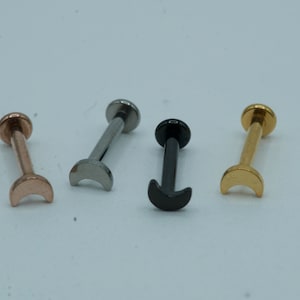 Crescent Moon Screw Back Piercing Implant Grade Titanium Minimalist Ear Cartilage Helix Tragus Conch Labret Stud Flat Back Earring 16G 6mm 8