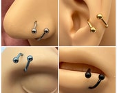 【EVERYBIRTHDAY】Piercing Silver Ball ネックレース Ball End Hoop Curved Twisted Spiral Barbell Nose Ring Lip