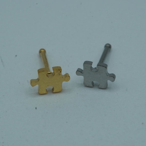 Tiny Puzzle Piece Nose Stud Nose Ring Piercing Nose Pin Nose Bone Silver Gold Nose Bone Dainty Minimalist 20G Thin 20 Gauge