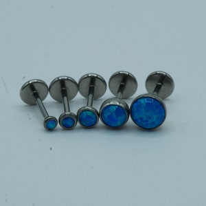Bezel Set Opal Push In Flat Back Labret Stud Earring Implant Grade Titanium Threadless Push In CZ Top 16G 18G 20G 5mm 6mm 7mm 8mm 9mm 10mm