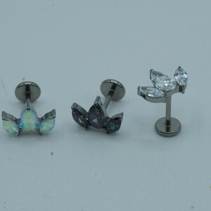 Marquise CZ Pear Push In Flat Back Labret Stud Earring Implant Grade Titanium Threadless Push In 16G 18G 20G 5mm 6mm 7mm 8mm 9mm 10mm