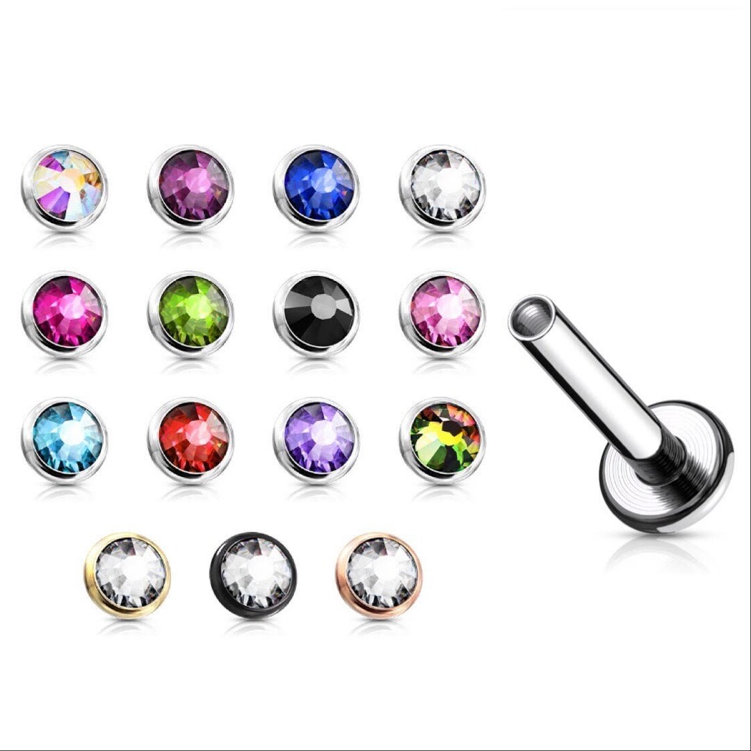 Bezel Set Flat CZ Screw Back Earring Flat Back Labret Stud Etsy