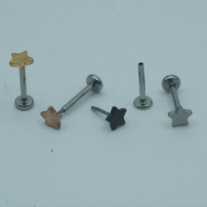 Ster Push In Flat Back Labret Stud Earring Implantaatkwaliteit Titanium Draadloos Push In CZ Top 16G 18G 20G 5mm 6mm 7mm 8mm 9mm 10mm