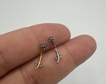 Piercing de barra curva con forma de torre en forma de rosa antigua, joyería para cejas con barra curva, piercing de barra curva en forma de torre en oro, pendiente de joyería con forma de torre en plata de 6 mm y 8 mm