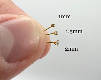Tiny 1mm 2mm Nose Studs Diamond Nose Rings 14K Gold Plated Nose Bone  Thin 22 Gauge Nose Piercing - Main Image