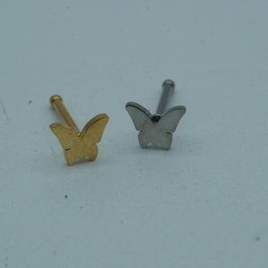 Piccolo naso a farfalla Stud anello al naso spillo al naso osso al naso argento e oro acciaio chirurgico delicato minimalista sottile 20G calibro 20