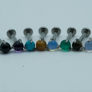 16G Tiny Natural Stone Flat Back Labret Piercing Minimalist Ear Cartilage Helix Tragus Conch Triple Stud Earring Implant Grade Titanium
