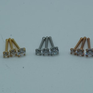 Tiny Diamond Nose Stud Nose Ring Piercing Nose Pin Nose Bone Silver Gold Rose Gold Dainty Minimalist 2mm 2.5mm 3mm 20G Thin 20 Gauge