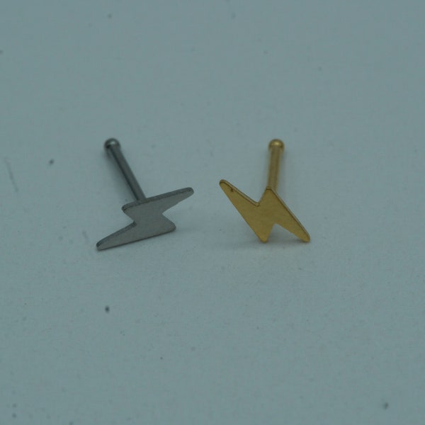 Tiny Lightening Bolt Nose Stud Nose Ring Piercing Nose Pin Nose Bone Silver Gold Nose Bone Dainty Minimalist 20G Thin 20 Gauge