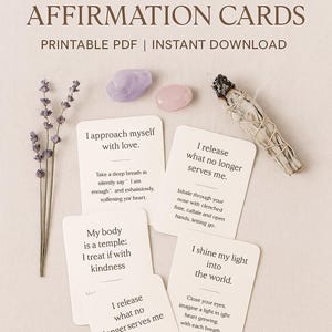 50 Cartões de Meditação e Afirmação para Imprimir | Baralho Digital de Autocuidado | Citações de Atenção Plena | Download Instantâneo - Ferramenta de Cura Espiritual
