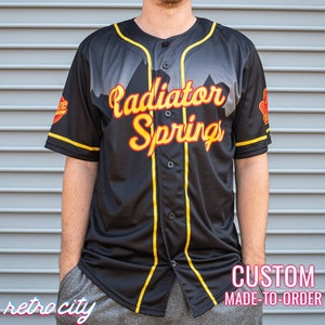 Radiator Springs &#39;Cars&#39; Disney Movie Lightning McQueen Full-Button Midnight Edition Baseball Fan Jersey *CUSTOM*