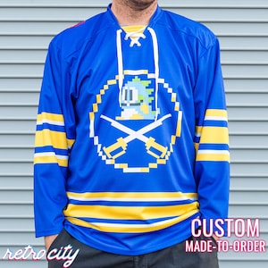 Buffalo Bobbles Buffalo Sabres &#39;Bubble Bobble&#39; 8-Bit Retro Custom Hockey Jersey