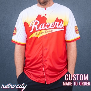 Radiator Springs &#39;Cars&#39; Disney Movie Lightning McQueen Full-Button Baseball Fan Jersey *CUSTOM* (White)