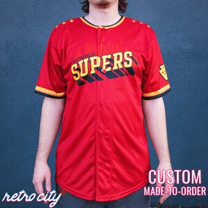 Metroville Supers &#39;Incredibles&#39; Disney Movie Baseball Jersey *CUSTOM* (Red)